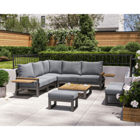 Aluminium & Teak Garden Corner Sofa Set with Grey Cushions - Sequoyah - Rattan Direct