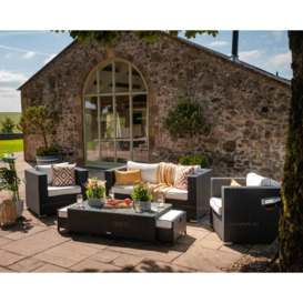 2 Seater Rattan Garden Sofa & Armchair Set in Black & White - Ascot - Rattan Direct
