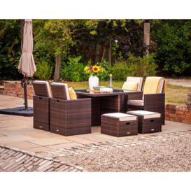 4 Seat Rattan Garden Cube Dining Set in Brown with 4 Footstools - Barcelona - Rattan Direct