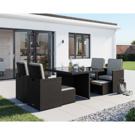 4 Seat Rattan Garden Cube Dining Set in Black & White with 4 Footstools - Barcelona - Rattan Direct