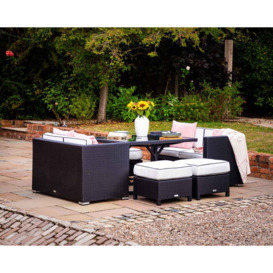 Rattan Garden Sofa Cube Dining Set in Black & White - Barcelona - Rattan Direct