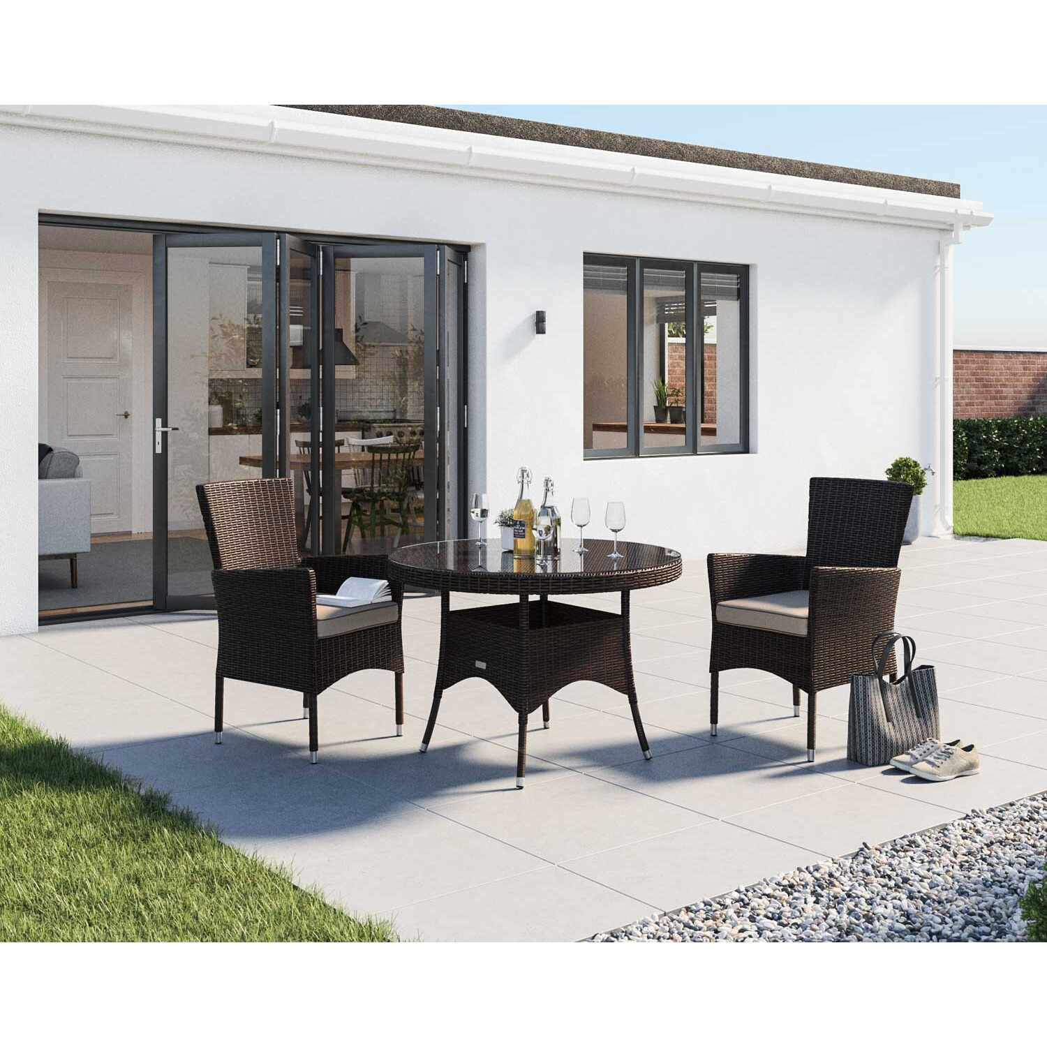 2 Seater Rattan Garden Dining Set With Small Round Dining Table in Brown - Cambridge - Rattan Direct