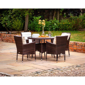 4 Rattan Garden Chairs & Small Round Dining Table Set in Brown - Cambridge - Rattan Direct