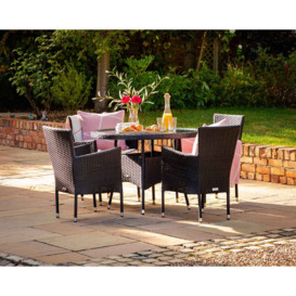 4 Rattan Garden Chairs & Small Round Dining Table Set in Black & White - Cambridge - Rattan Direct