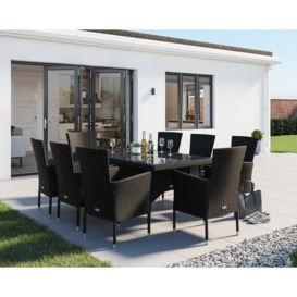 8 Seater Rattan Garden Dining Set With Rectangular Dining Table in Black & White - Cambridge - Rattan Direct