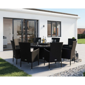 8 Seat Rattan Garden Dining Set With Large Round Dining Table in Black & White - Cambridge - Rattan Direct