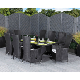 8 Seat Rattan Garden Dining Set With Rectangular Dining Table in Black & White - Cambridge - Rattan Direct