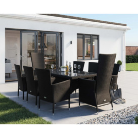 Rectangular Rattan Garden Dining Table Set With 8 Chairs in Black & White - Cambridge - Rattan Direct