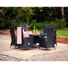 Small Rectangular Rattan Garden Dining Table & 6 Reclining Chairs in Black & White - Cambridge - Rattan Direct