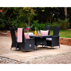 Small Rectangular Rattan Garden Dining Table & 4 Reclining Chairs in Black & White - Cambridge - Rattan Direct