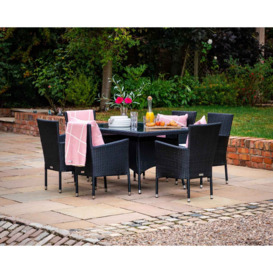 6 Seat Rattan Garden Dining Set With Small Rectangular Dining Table in Black & White - Cambridge - Rattan Direct