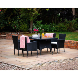 4 Rattan Garden Chairs & Small Rectangular Dining Table Set in Black & White - Cambridge - Rattan Direct