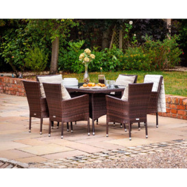 6 Seater Rattan Garden Dining Set With Small Rectangular Dining Table in Brown - Cambridge - Rattan Direct