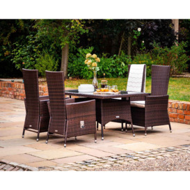 Small Rectangular Rattan Garden Dining Table & 4 Reclining Chairs in Brown - Cambridge - Rattan Direct