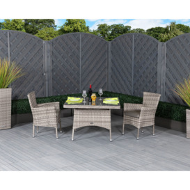 Square Rattan Garden Dining Table & 2 Stackable Chairs in Grey - Cambridge - Rattan Direct