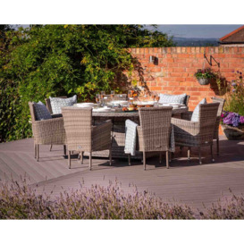 8 Seater Rattan Garden Dining Set With Large Round Table in Grey With Fire Pit - Cambridge - Rattan Direct