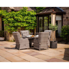 Reclining Rattan Garden Dining Set with 4 Chairs & Round Table in Grey - Fiji - Rattan Direct