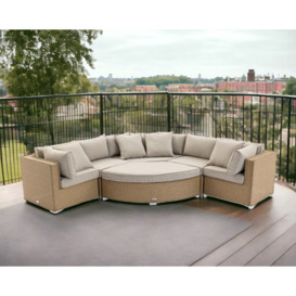 Rattan Garden 6 Piece Corner Sofa Set in Willow with Extension & Ottoman in Willow - Rattan Direct