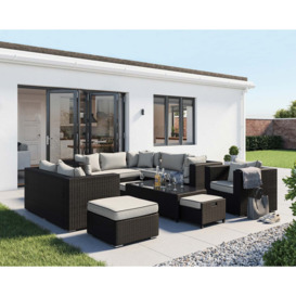 Rattan Garden Corner Sofa Set in Black & White - Geneva - 11 Piece - Rattan Direct
