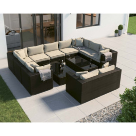 Rattan Garden Corner Sofa Set in Black & White - Geneva 12 Piece - Rattan Direct