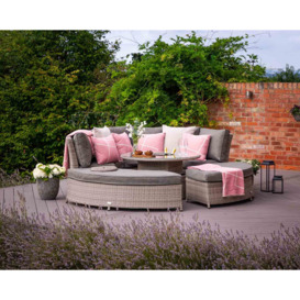 Round Rattan Garden Day Bed With Ice Bucket Table in Grey - Amalfi - Rattan Direct