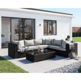 Rattan Garden Lefthand Corner Sofa Set in Black & White - Monaco - Rattan Direct