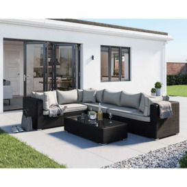 Rattan Garden Righthand Corner Sofa Set in Black & White - Monaco - Rattan Direct