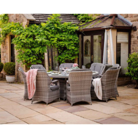 8 Seater Rattan Garden Dining Set With Large Round Table in Grey With Fire Pit - Marseille - Rattan Direct