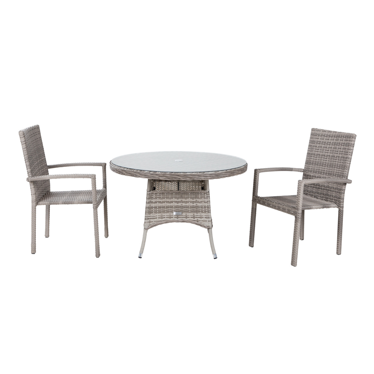 Small Round Rattan Garden Dining Table & 2 Stackable Chairs in Grey - Rio - Rattan Direct