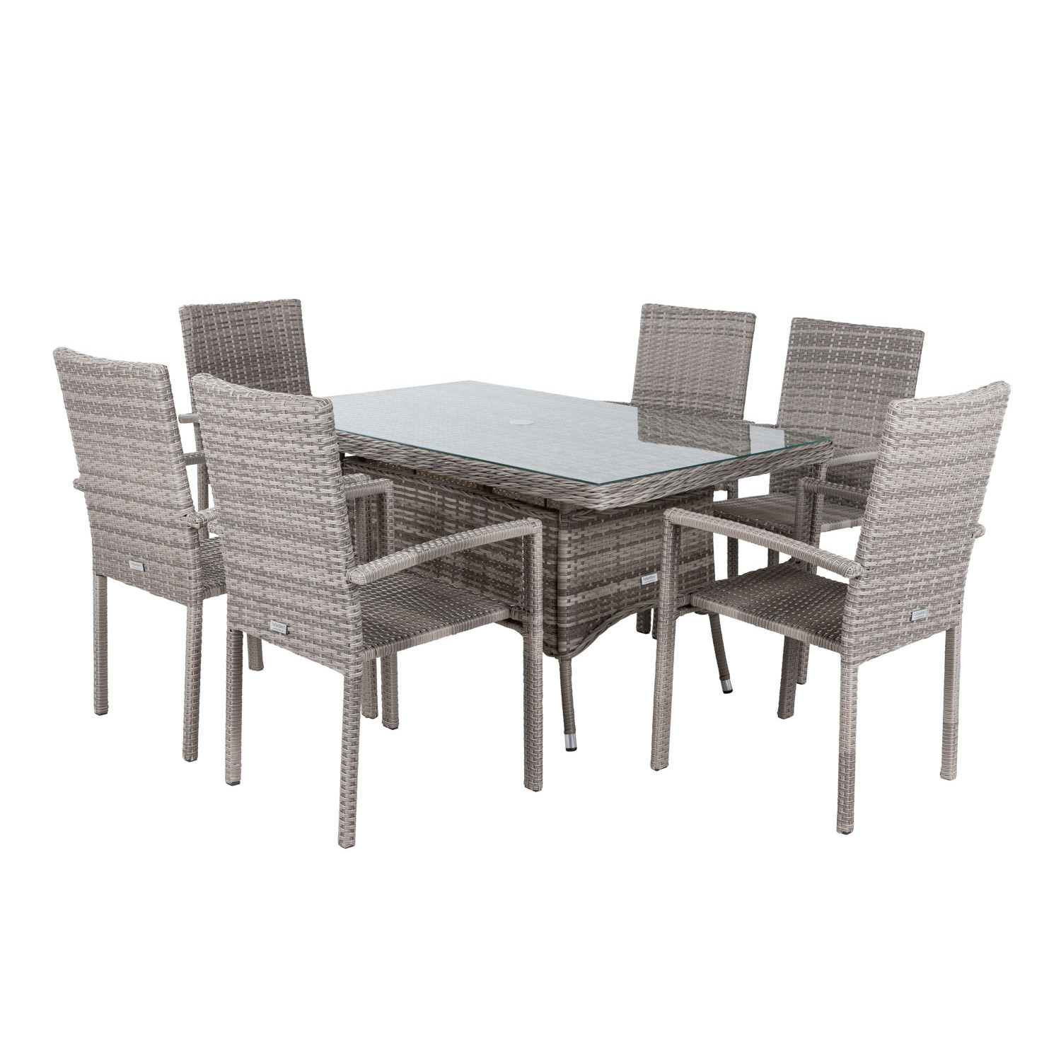 6 Seat Rattan Garden Dining Set With Small Rectangular Table in Grey - Rio - Rattan Direct