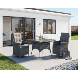 2 Seater Rattan Garden Dining Set With Square Dining Table in Grey - Riviera - Rattan Direct