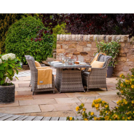 4 Seat Rattan Garden Dining Set With Rectangular Table in Grey With Fire Pit - Riviera - Rattan Direct