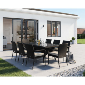 8 Seat Rattan Garden Dining Set With Rectangular Dining Table in Black & White - Roma - Rattan Direct
