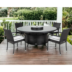4 Rattan Garden Chairs, Large Round Dining Table & Lazy Susan Set in Black & White - Roma - Rattan Direct