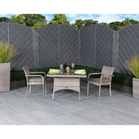 Square Rattan Garden Dining Table & 2 Stackable Chairs in Grey - Roma - Rattan Direct