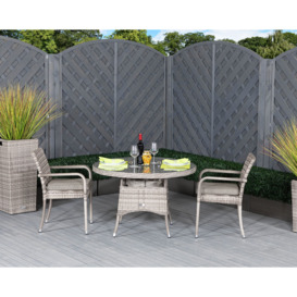 Small Round Rattan Garden Dining Table & 4 Armed Stacking Chairs in Grey - Roma - Rattan Direct