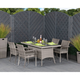4 Seat Rattan Garden Dining Set With Small Rectangular Dining Table in Grey - Roma - Rattan Direct