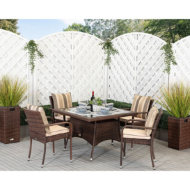 4 Seat Rattan Garden Dining Set With Square Dining Table in Brown - Roma - Rattan Direct