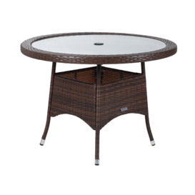 Rattan Garden Small Round Dining Table in Brown With Glass Top - Rattan Direct