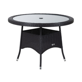 Rattan Garden Small Round Dining Table in Black With Glass Top - Rattan Direct