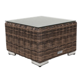 Small Square Rattan Garden Side Table in Truffle Brown With Glass Top - Rattan Direct