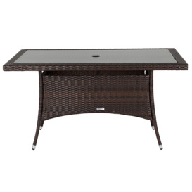 Rattan Garden Small Rectangular Dining Table in Brown With Glass Top - Rattan Direct