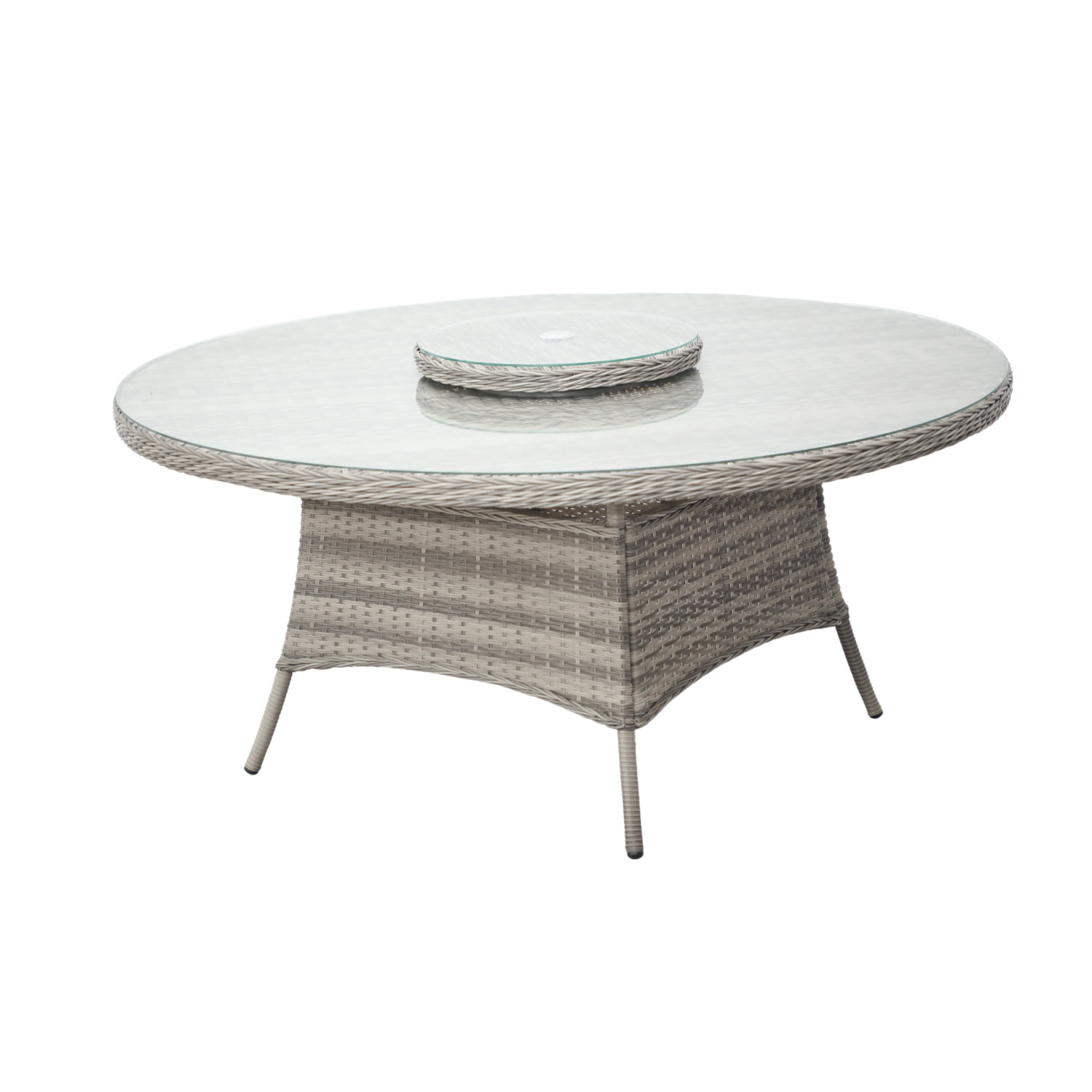 Large Round Rattan Garden Dining Table with Lazy Susan in Grey - Rattan Direct