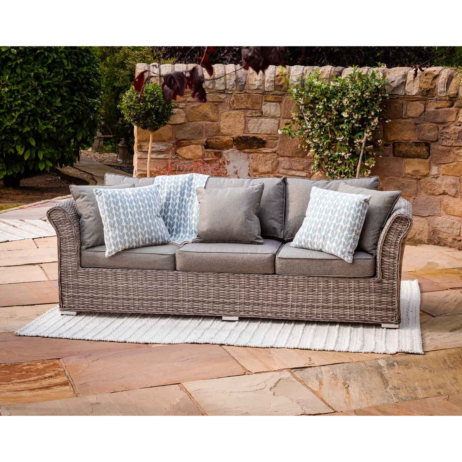 Lisbon 3 Seater Rattan Garden Sofa in Grey - Rattan Direct
