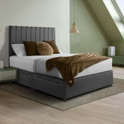 Padded Luxury Divan Bed & Modern Headboard, Grey / No Drawers / UK Double 135x190cm