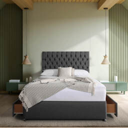 Padded Luxury Divan Bed & Chesterfield Headboard, Grey / 4 Drawer Continental / UK Double 135x190cm - thumbnail 3