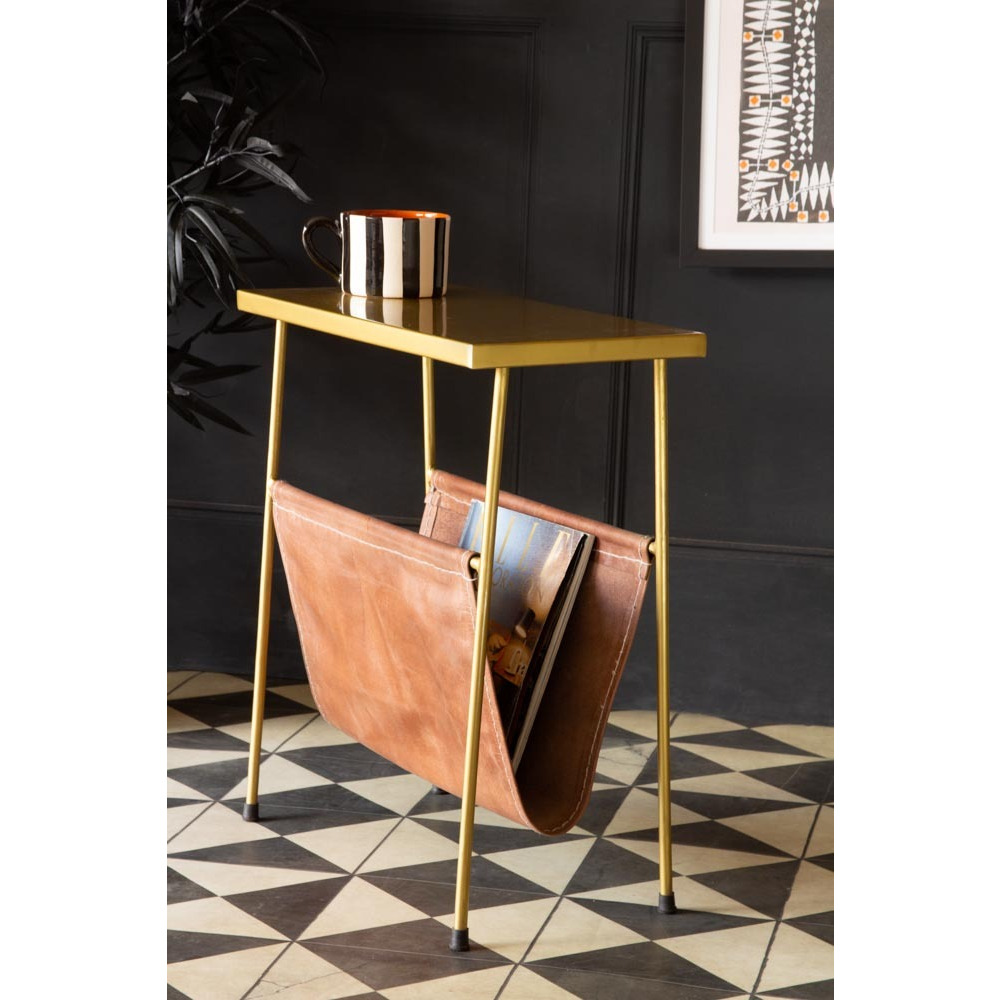 Gatsby Side Table with Leather Magazine Holder