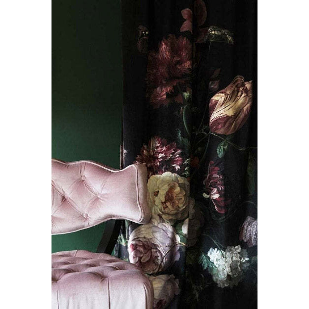 Black Floral Velvet Curtain