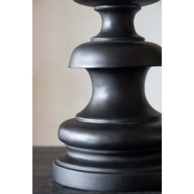 Black Turned Wood Table Lamp With Linen Lamp Shade - thumbnail 3