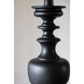 Black Turned Wood Table Lamp With Linen Lamp Shade - thumbnail 2